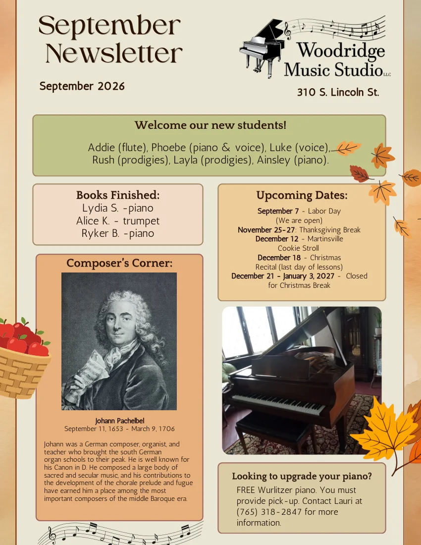 Woodridge Music Studio newsletter